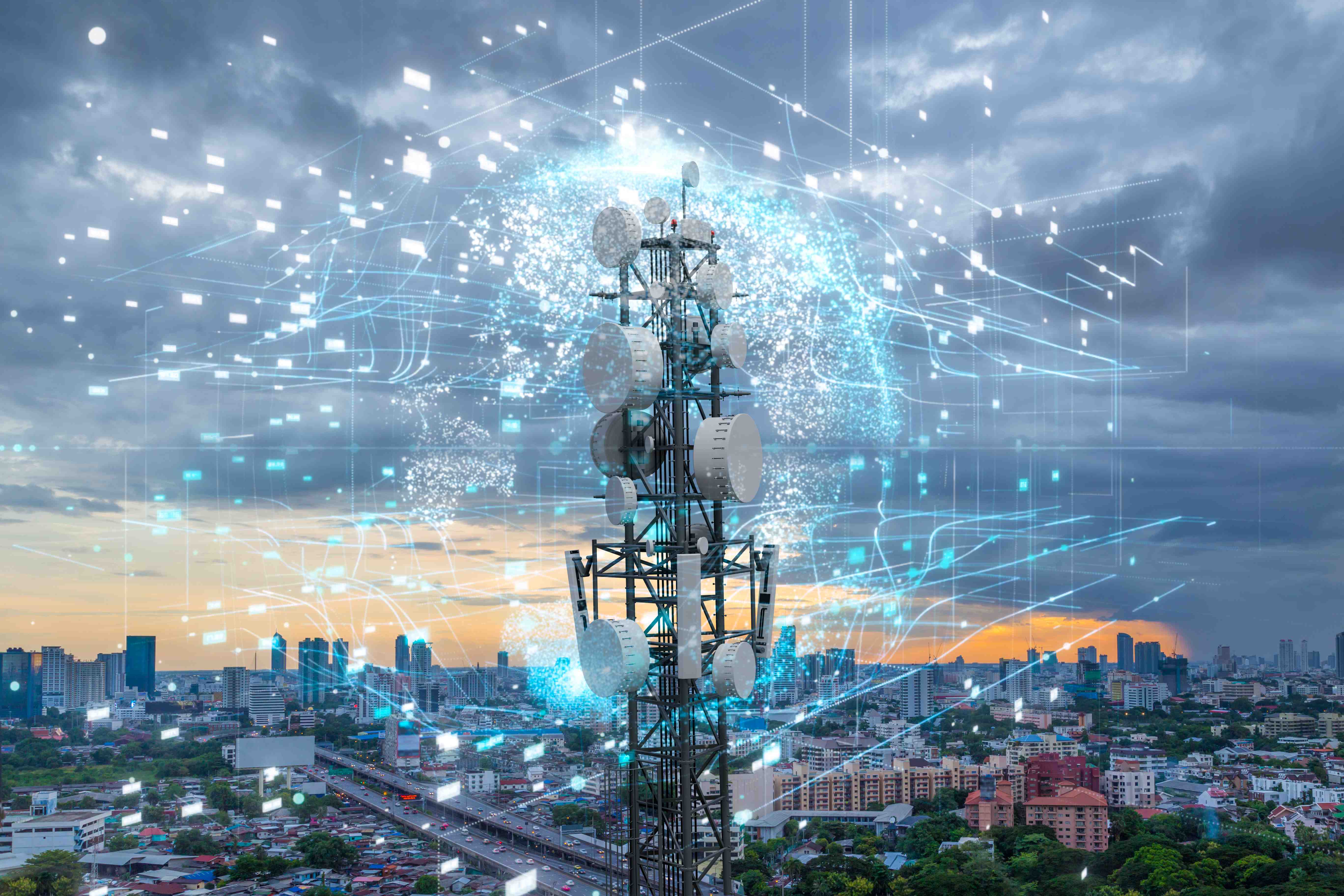 5G tower with lights