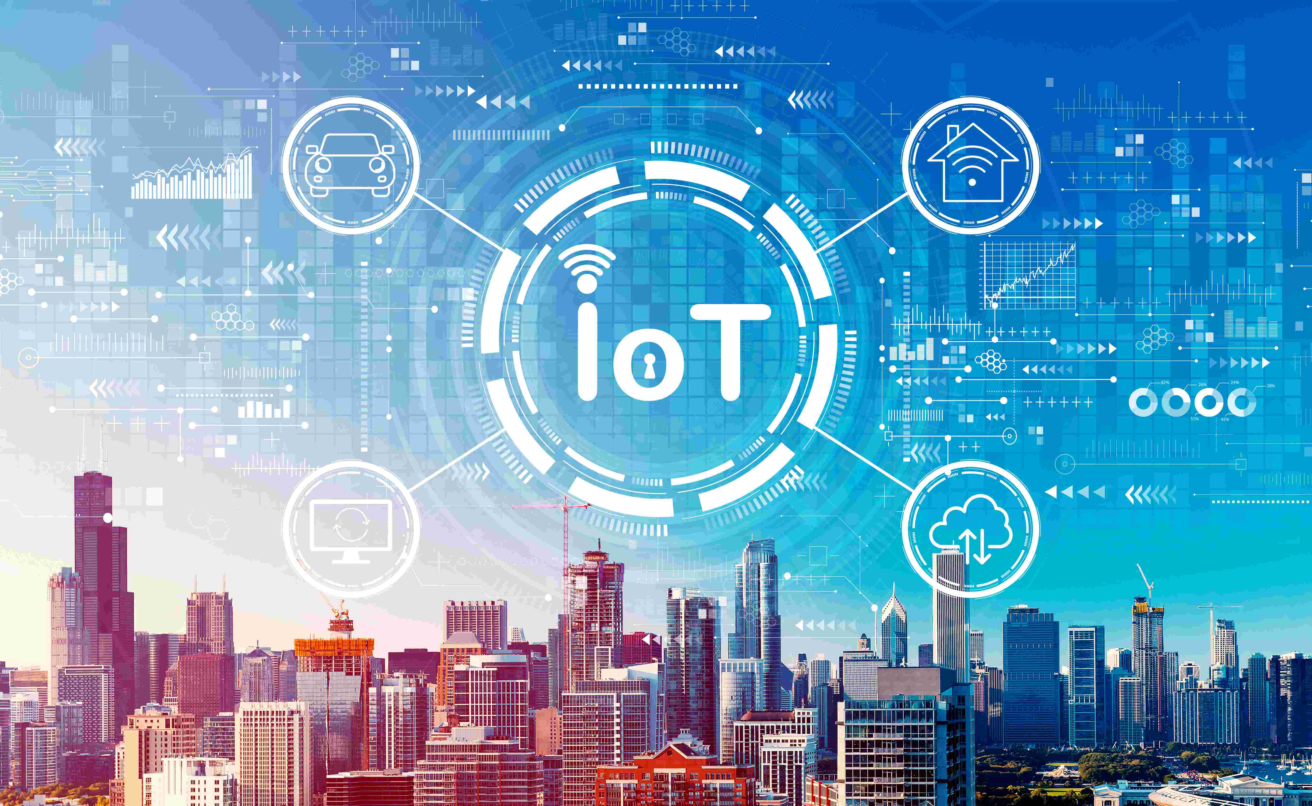 IoT icon with city in background