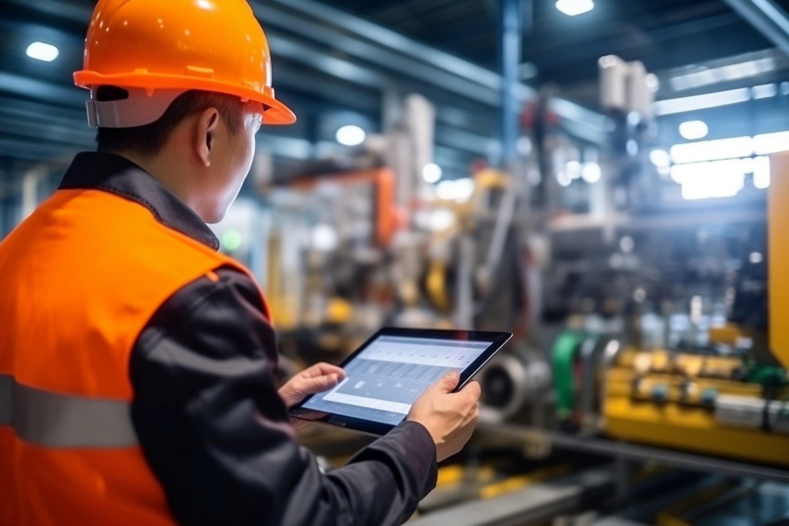 man in factory working on 5G network